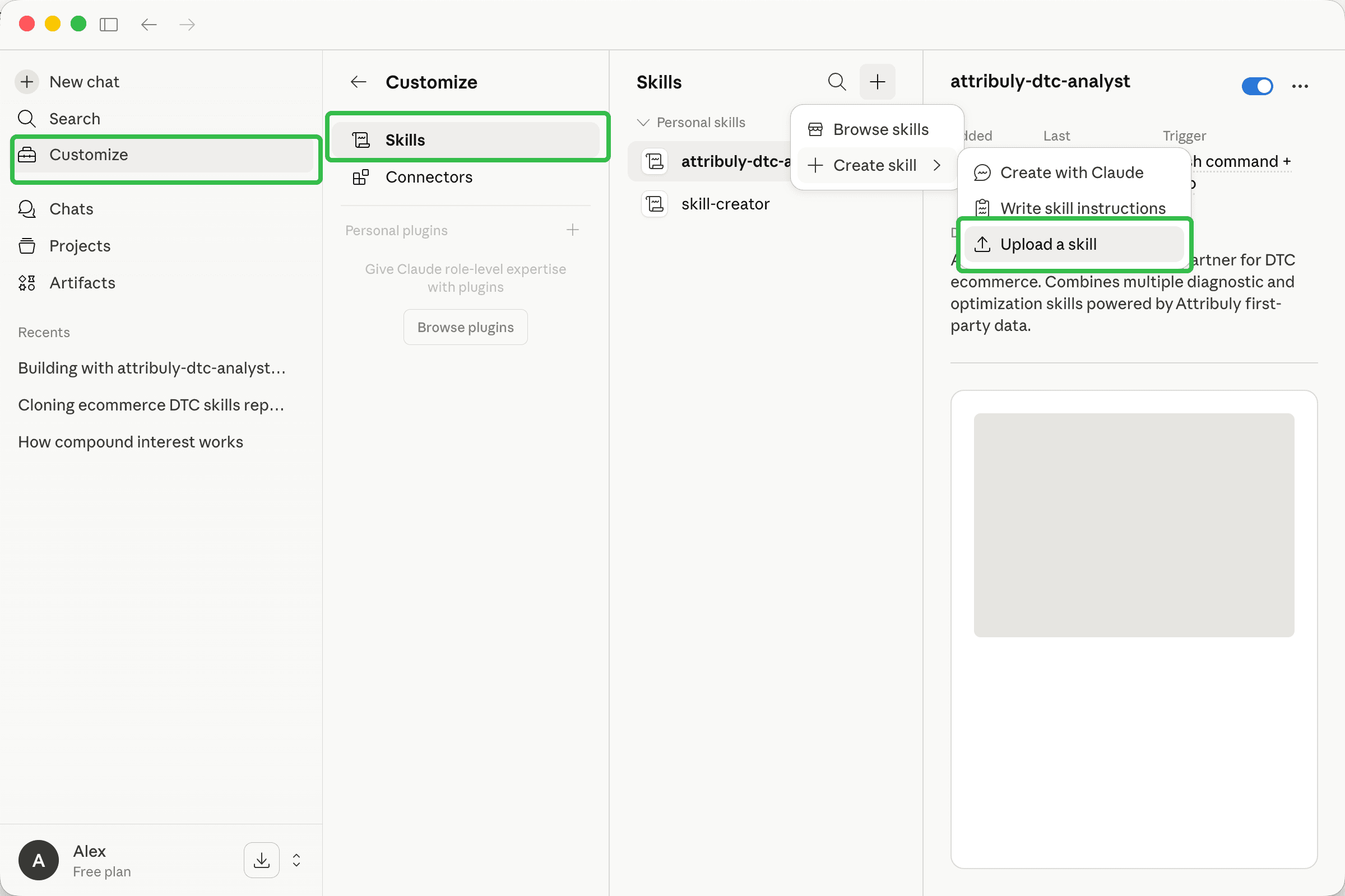 Upload a skill in Claude UI